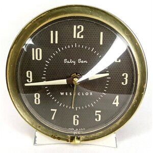 Vintage Alarm Clock Westclox Baby Ben White Metal Gold Trim Made In USA 1950s